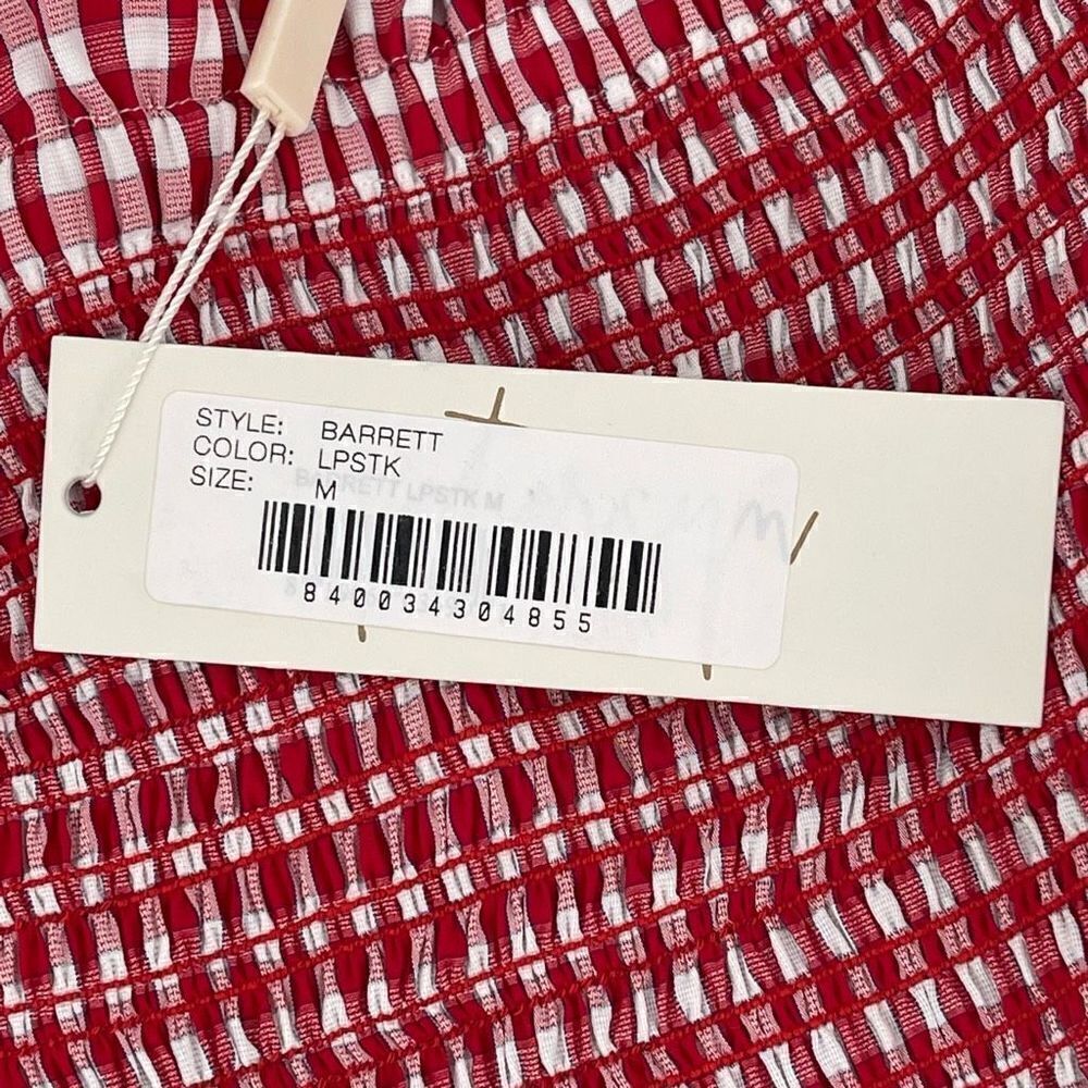 Petersyn Barrett Fitted Smocked‎ Ruffle Mini Skirt Red White Check Linen Medium - Picture 3 of 6